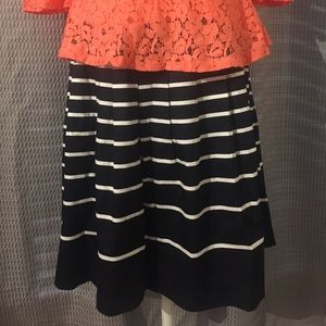 Talbots black & white stripe pleat skirt 10P